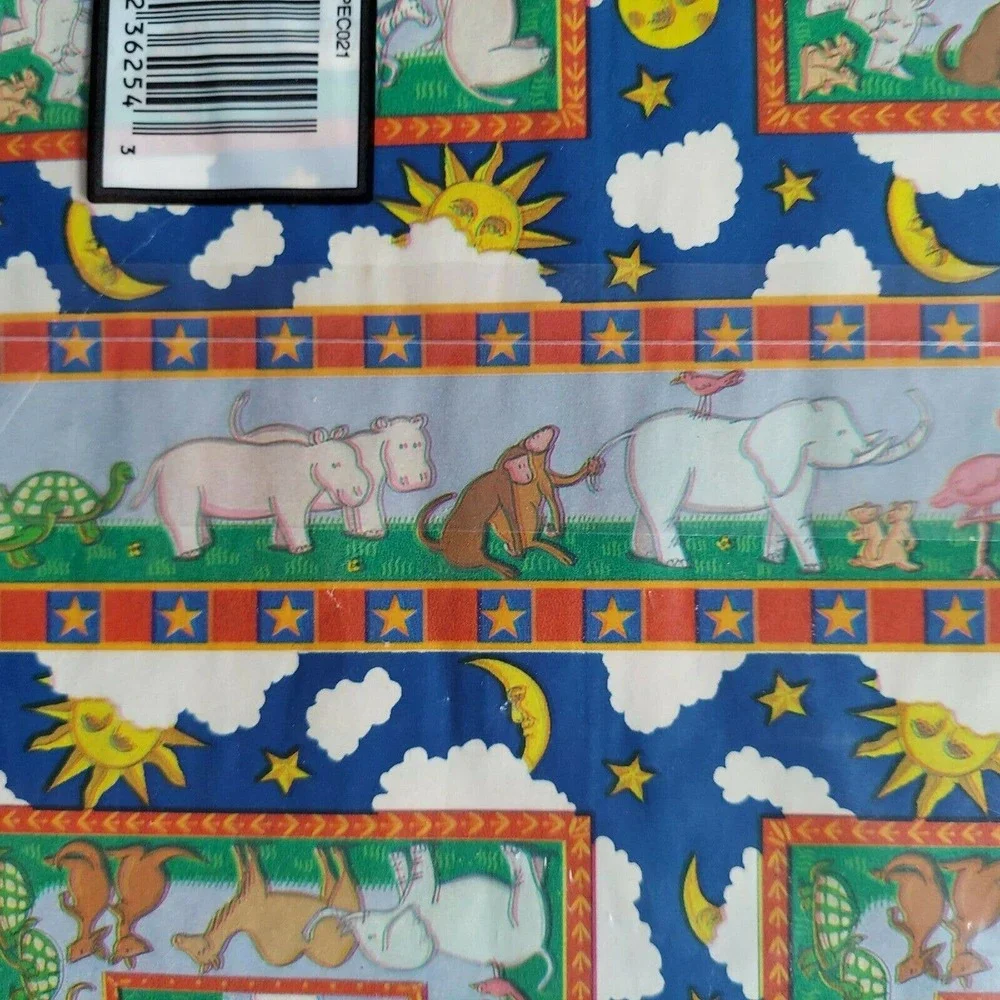 Vintage Sealed Gift Wrap Noah's Ark ~ 2 Sheets Flat Colorful Animal Paper NOS - Picture 5 of 5